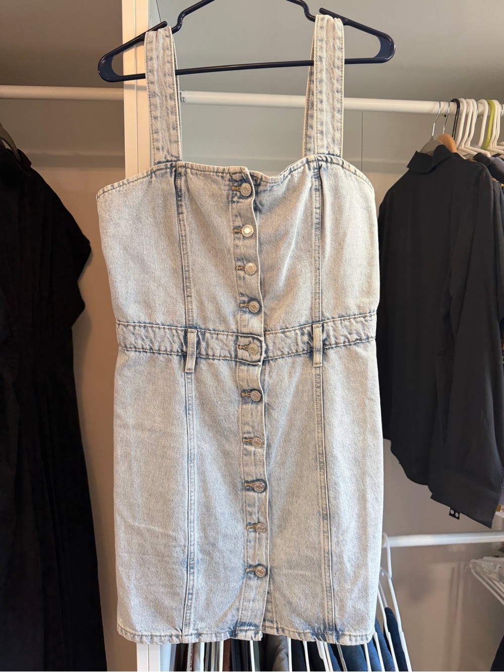 Mango Light Blue Button-Front Denim Mini Dress